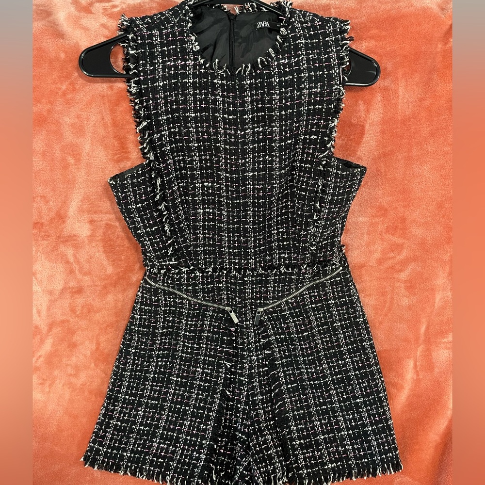 Zara Black and Pink Tweed Romper